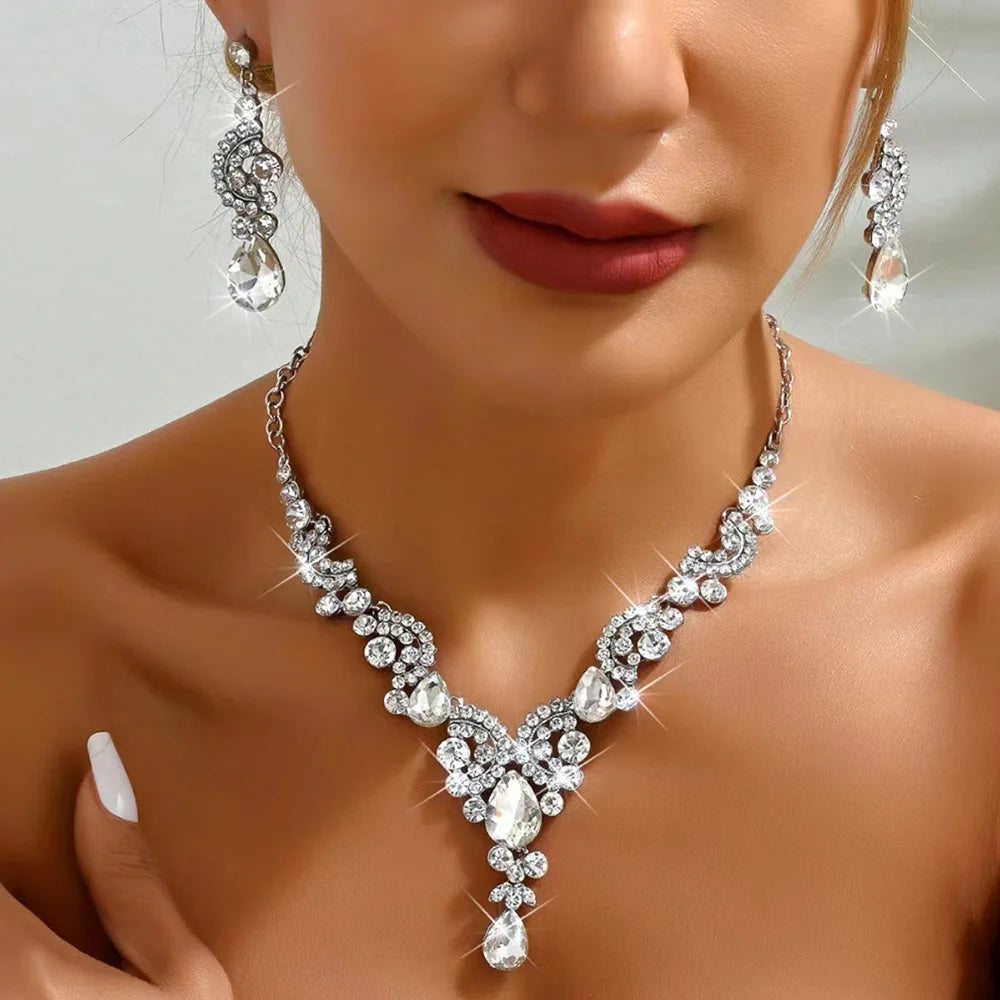3 pièces accessoires de cheveux de mariée luxueux accessoires de cérémonie de banquet pour femmes mode bijoux de mariée colliers boucles d'oreilles ensembles de couronnes