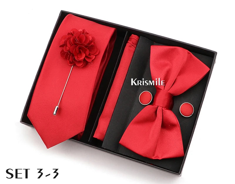 Men's Tie Box Gift Set | Necktie, Bow Tie, Pocket Square, Cufflinks & Brooch