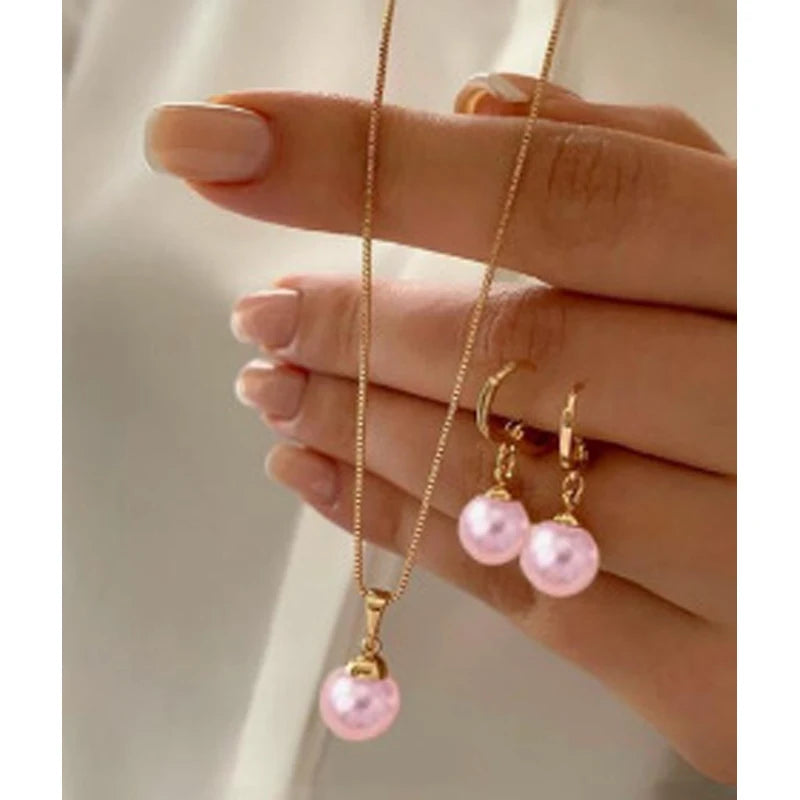 Parure collier et boucles d'oreilles de mariée perles et strass — 3 pièces