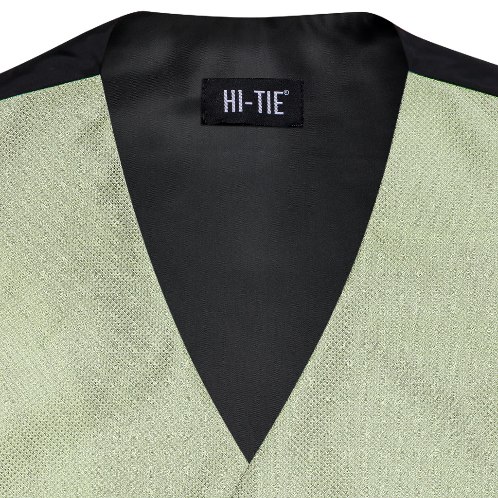Gilets de costume en soie Hi-Tie pour homme, 4 pièces, tissés, vert sauge uni, gilet, cravate, pochette, boutons de manchette, pour affaires, mariage, robe, veste de taille
