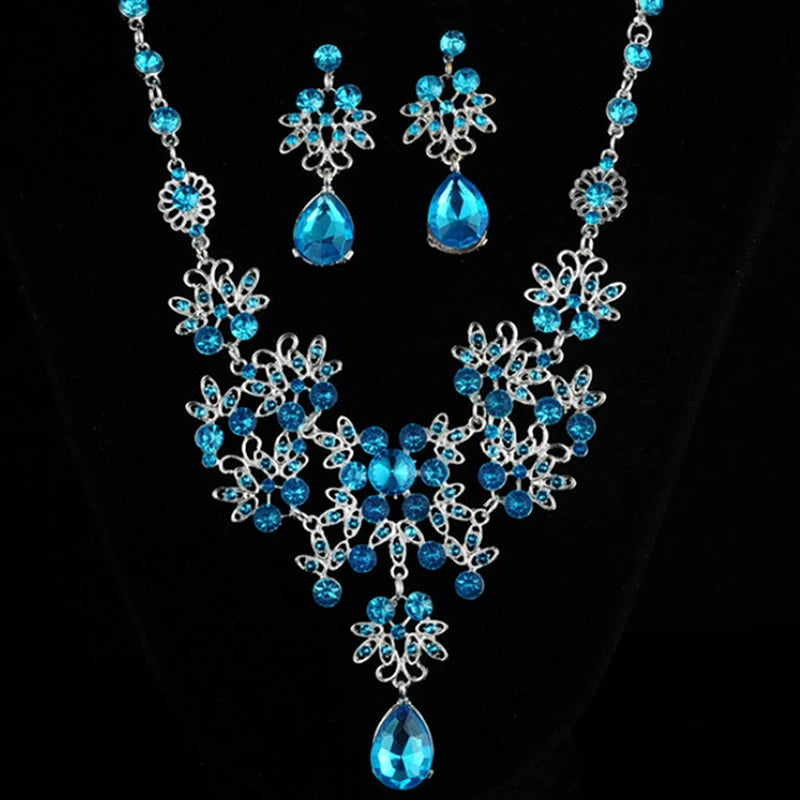 Parure Collier et Boucles d'Oreilles de Mariée Fleur et Goutte d'Eau