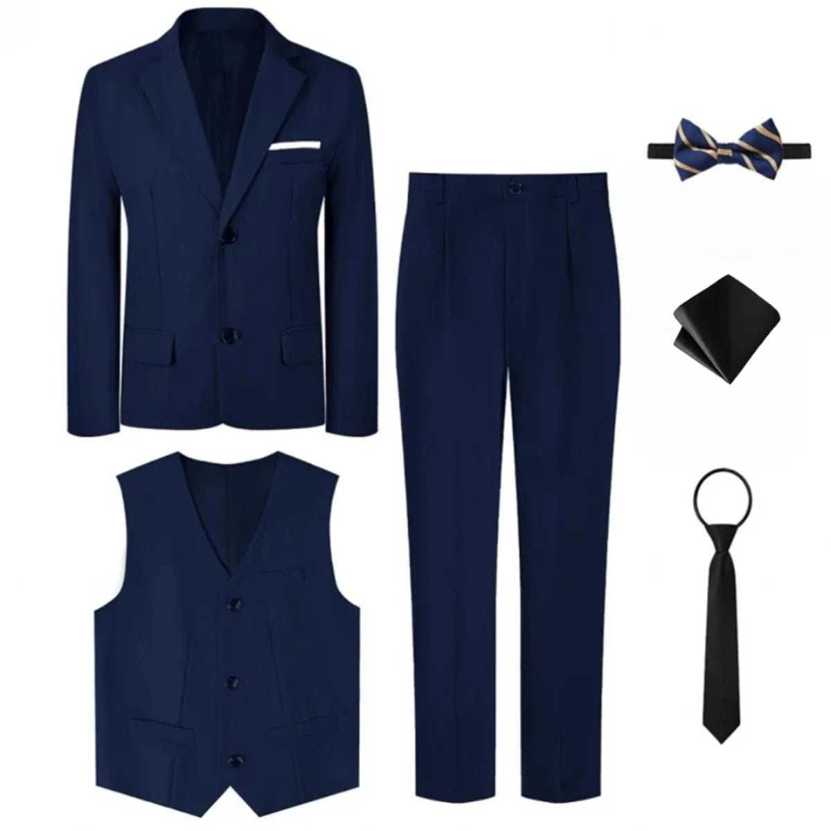 Costume Enfant Garçon Tenue de Mariage Formelle Ensemble Enfant Gentleman Porteur d'Alliances Vêtements de Performance Gilet de Smoking + Pantalon + Blazer 3 PIÈCES