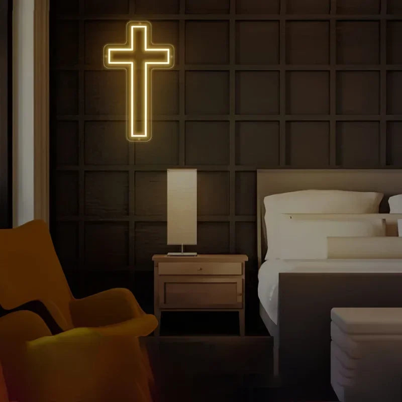 Gothic Style Dark Cross Room Wall Decorative Light Halloween Christmas LED Neon Light Bedroom Decor Religious Room Easter Decor