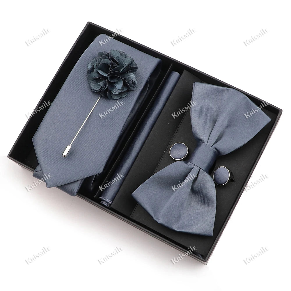Men's Tie Box Gift Set | Necktie, Bow Tie, Pocket Square, Cufflinks & Brooch