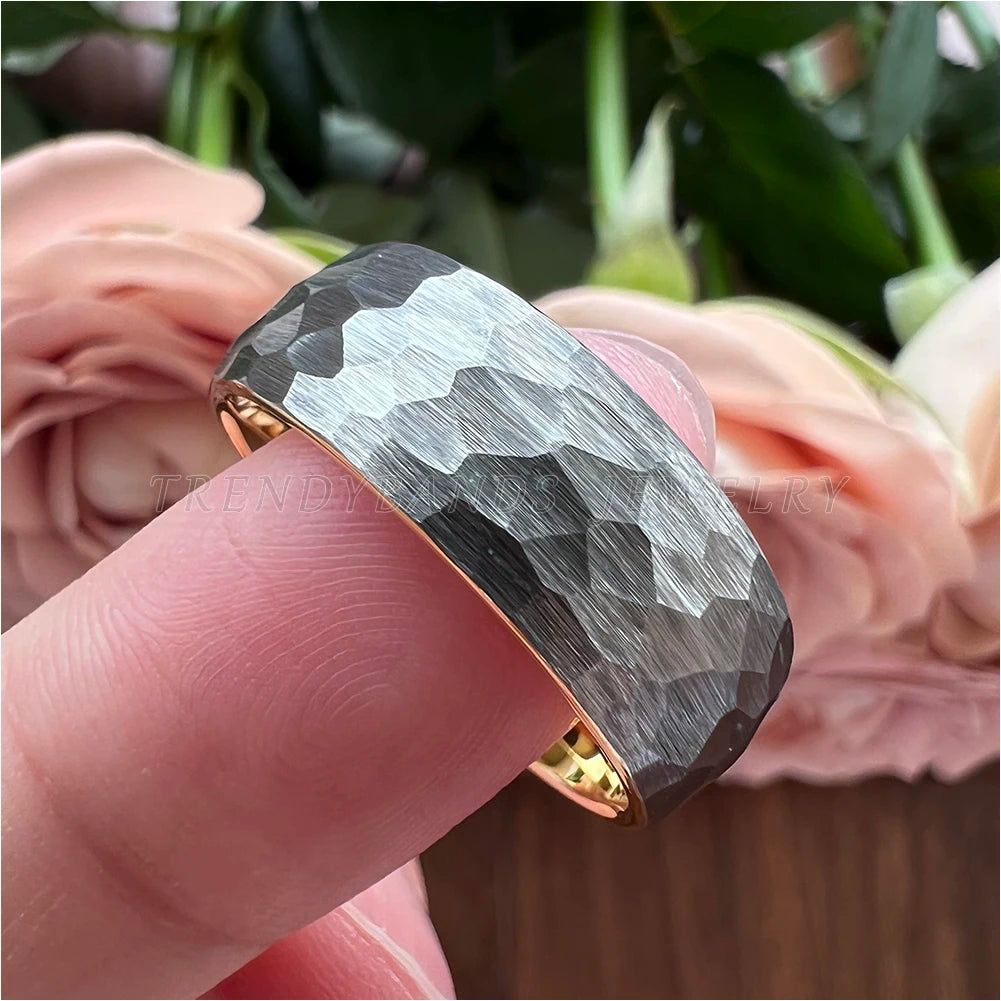 6mm 8mm Hammered Tungsten Carbide Wedding Band for Men Women Domed Brushed Finish Fashion Jewelry Comfort Fit