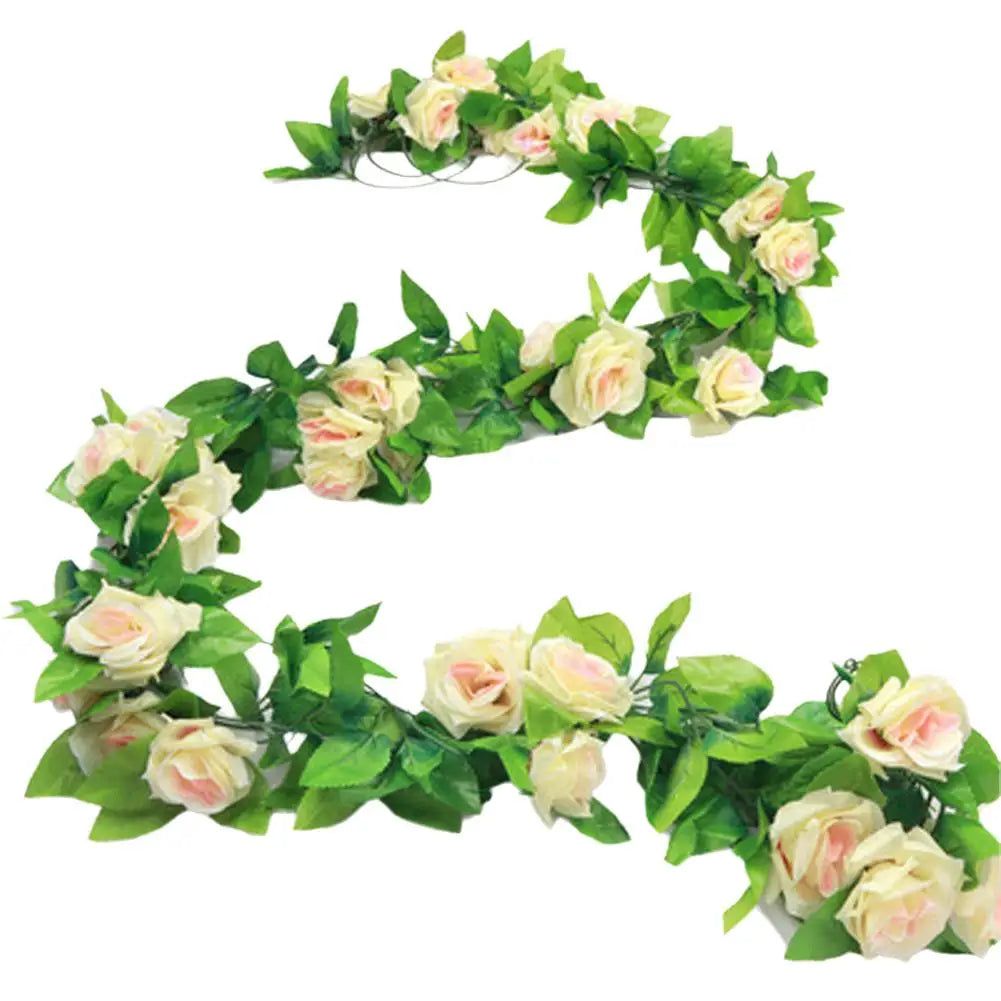 2.3M Guirlande de roses rouges artificielles en soie pour décoration de mariage, fausses fleurs pour la maison, décoration de chambre, vigne florale verte