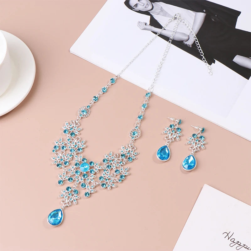 Flower & Water Drop Bridal Necklace & Earring Set