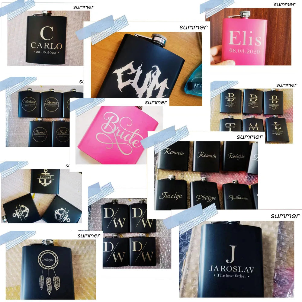 Personalized 6oz Hip Flask Set | Custom Name & Logo | Groom, Best Man & Groomsmen Gift