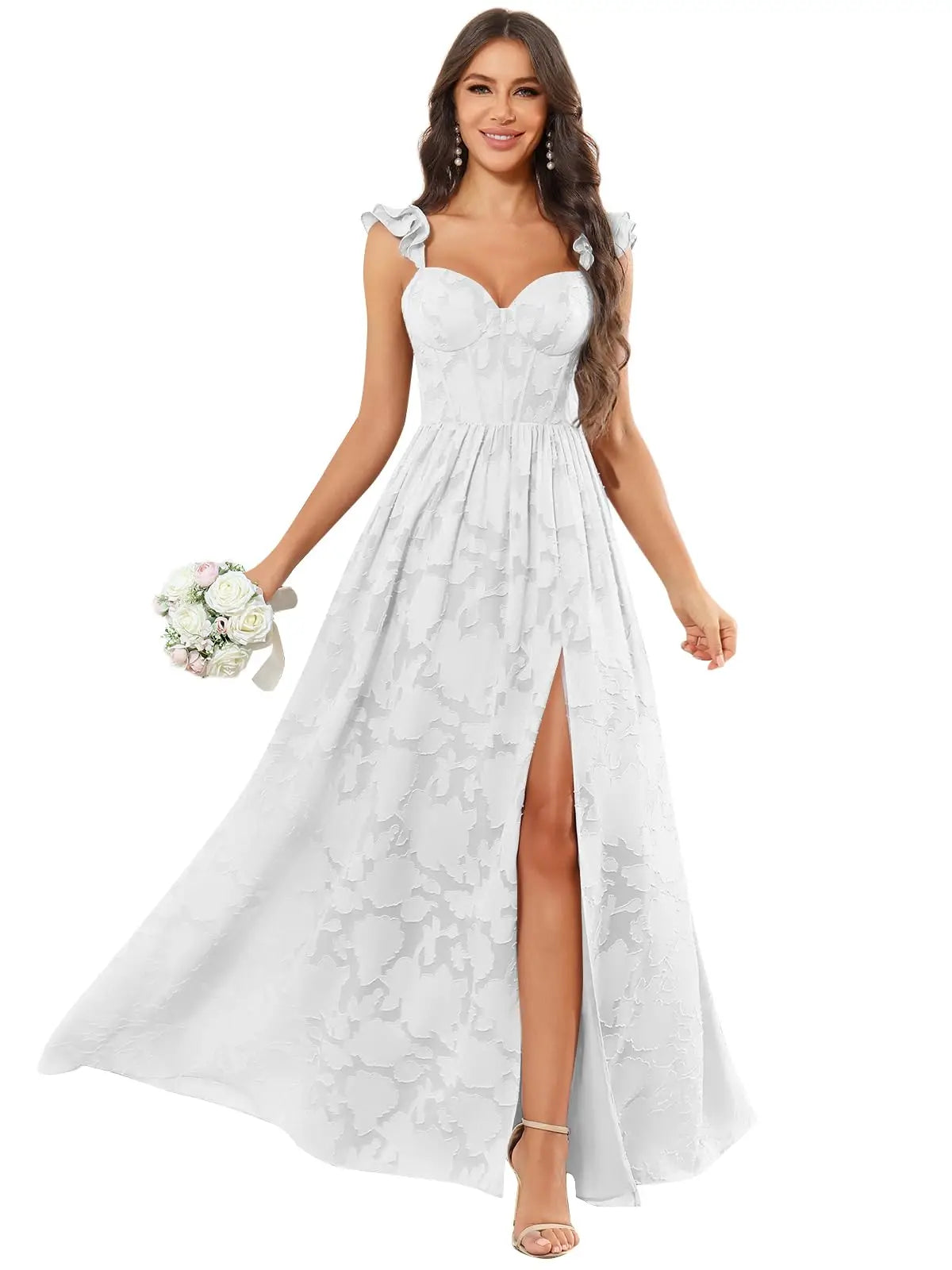 Floral Ruffle Bridesmaid Dress | Sweetheart A-Line Gown with Slit | Wedding Party