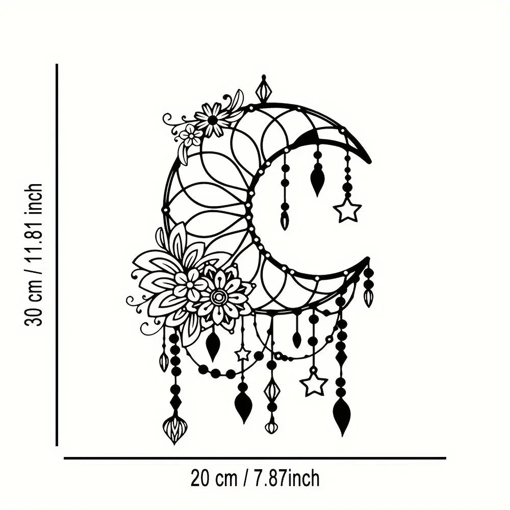Elegant Gothic Moon & Flower Metal Wall Art Modern Craft Hanging Ornament for Living Room Decor