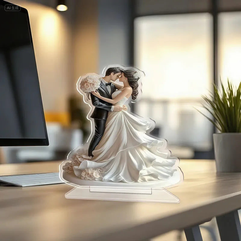Décoration de gâteau de mariage en acrylique 2D, danse des mariés, pour la décoration de gâteaux de mariage, de fiançailles, d'anniversaire.