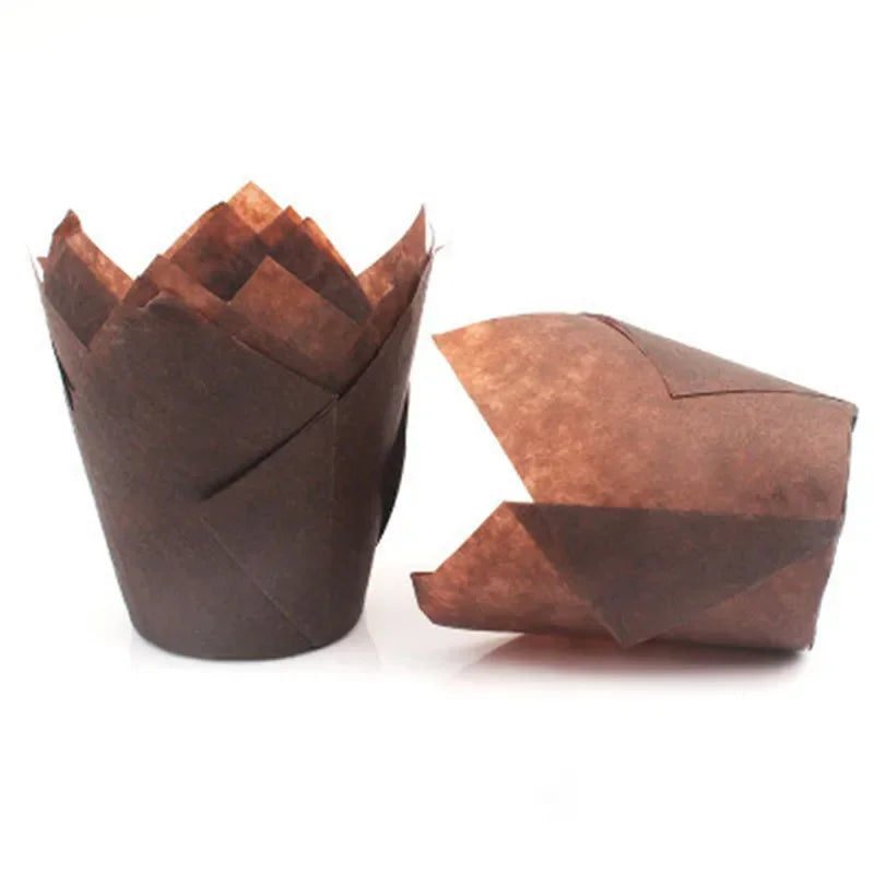 50x caissettes à cupcake de style journal, pour pâtisserie, mariage, caissettes tulipe, moule à muffins, papier sulfurisé, emballage de gâteau résistant à l'huile