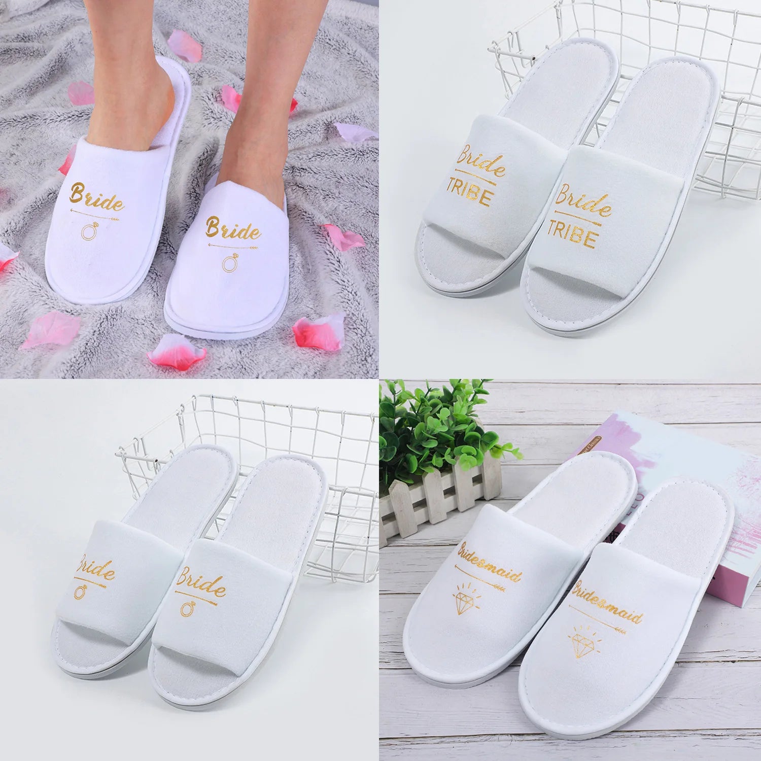 Personalised Wedding Bridal Party Slippers Bride / Bridesmaid Gift rose gold foil gold glitter Open Toes Slipper