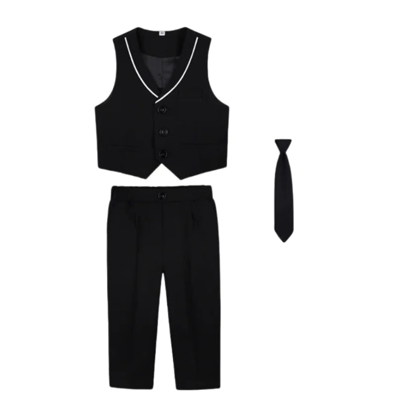 Ensemble gilet et pantalon pour garçons avec cravate, costume habillé formel, tenue de mariage ou communion pour adolescent, costume de performance de piano pour enfants