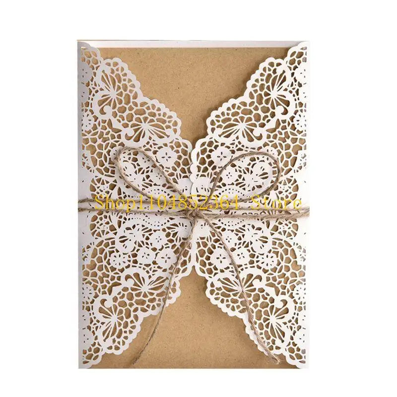 652F 50 cartes d'invitation de mariage avec inserts en papier kraft marron découpés pour douche nuptiale, fiançailles, anniversaire, événement spécial