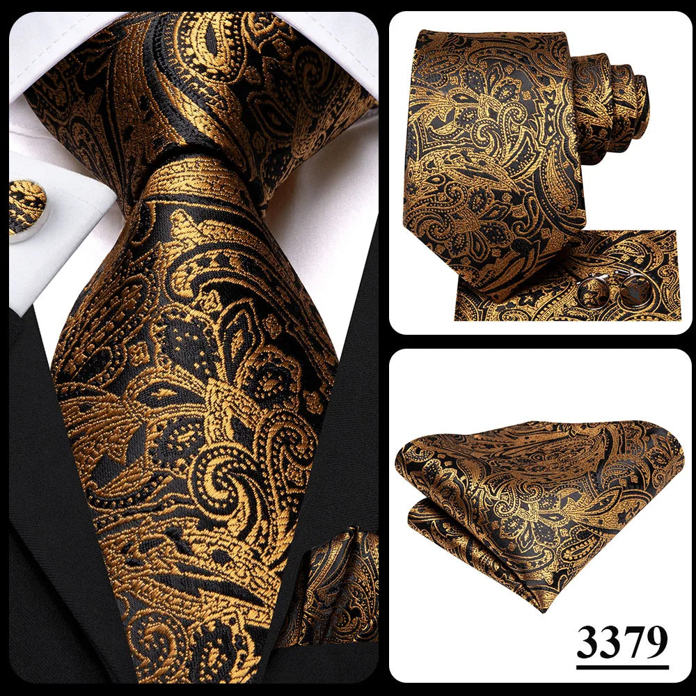 Silk Necktie Gift Set | Groom & Groomsmen Wedding Tie with Pocket Square & Cufflinks