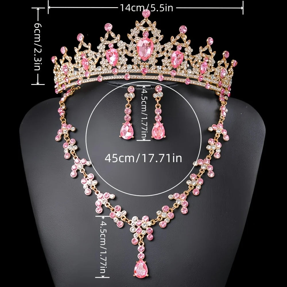 Fashionable and Elegant Bridal Accessories 3-Piece Set Wedding Crown Headpiece Necklace Earrings Wedding Dress Accessories