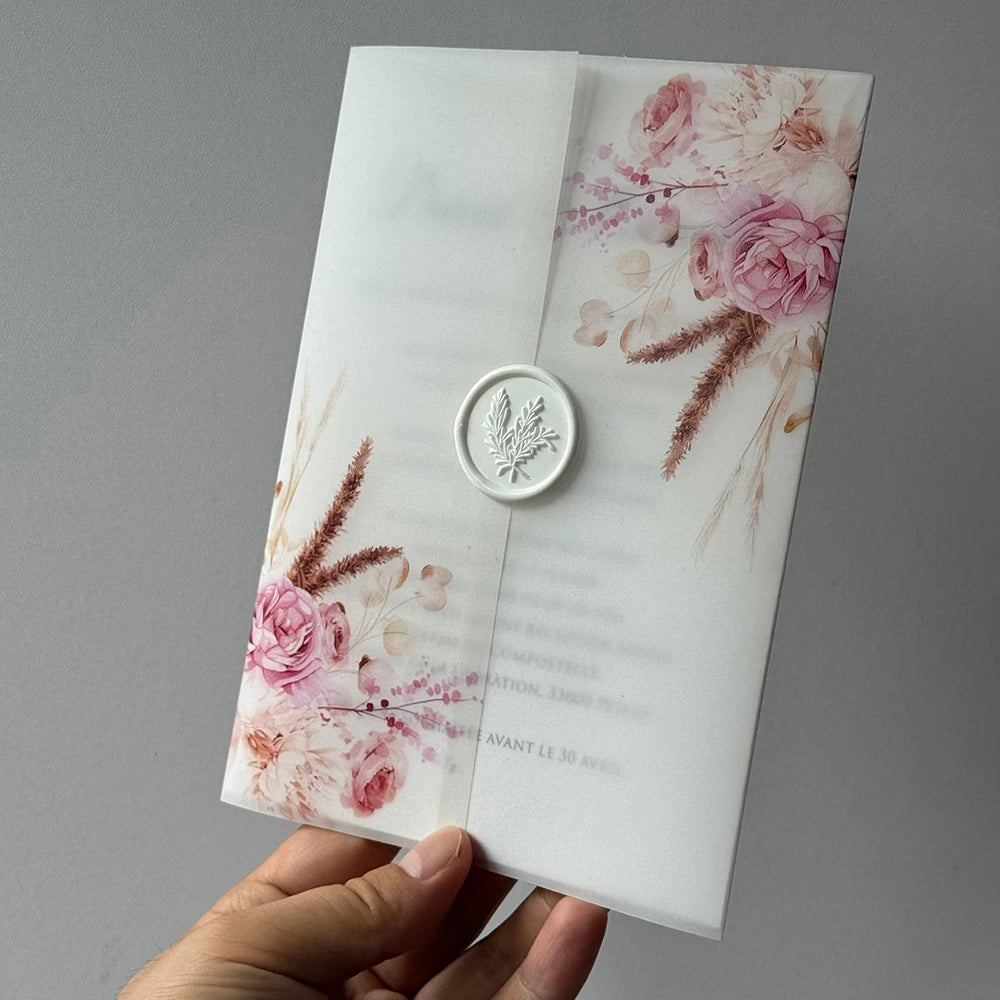 20pcs Watercolor flower Vellum  Wrap suitable for a 5 x 7 Wedding Invitation,vellum jacket,custom invitation
