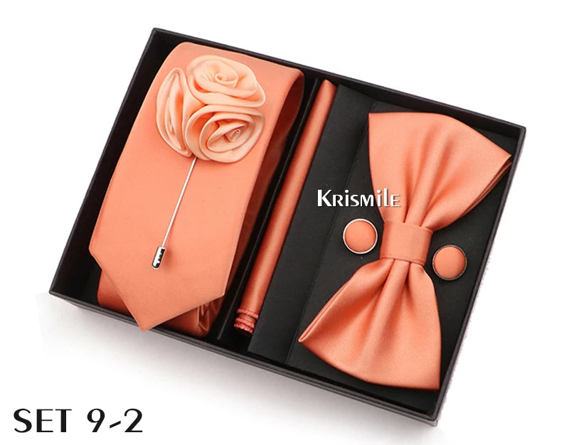 Men's Tie Box Gift Set | Necktie, Bow Tie, Pocket Square, Cufflinks & Brooch