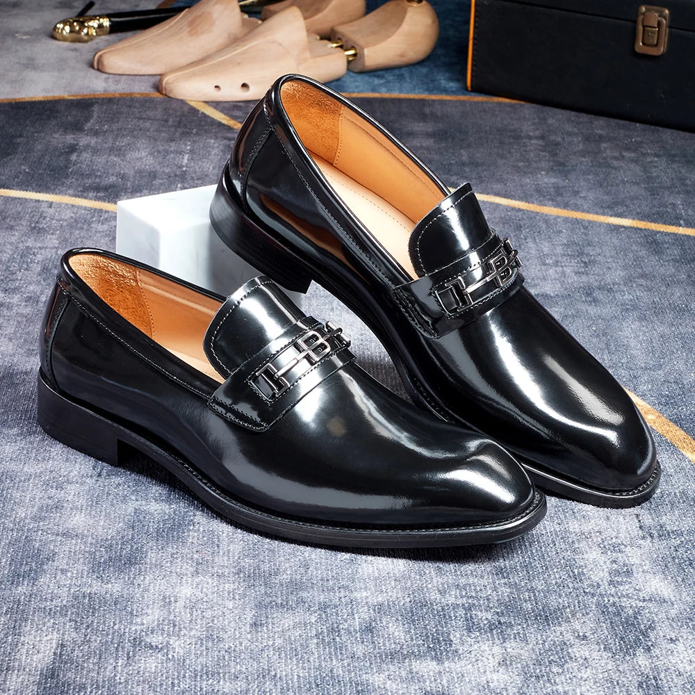 chaussures de ville pour homme en cuir verni, style mocassins marron à bout pointu, idéales pour un mariage, chaussures de marque, mocassins d'été tendance, chaussures à la mode