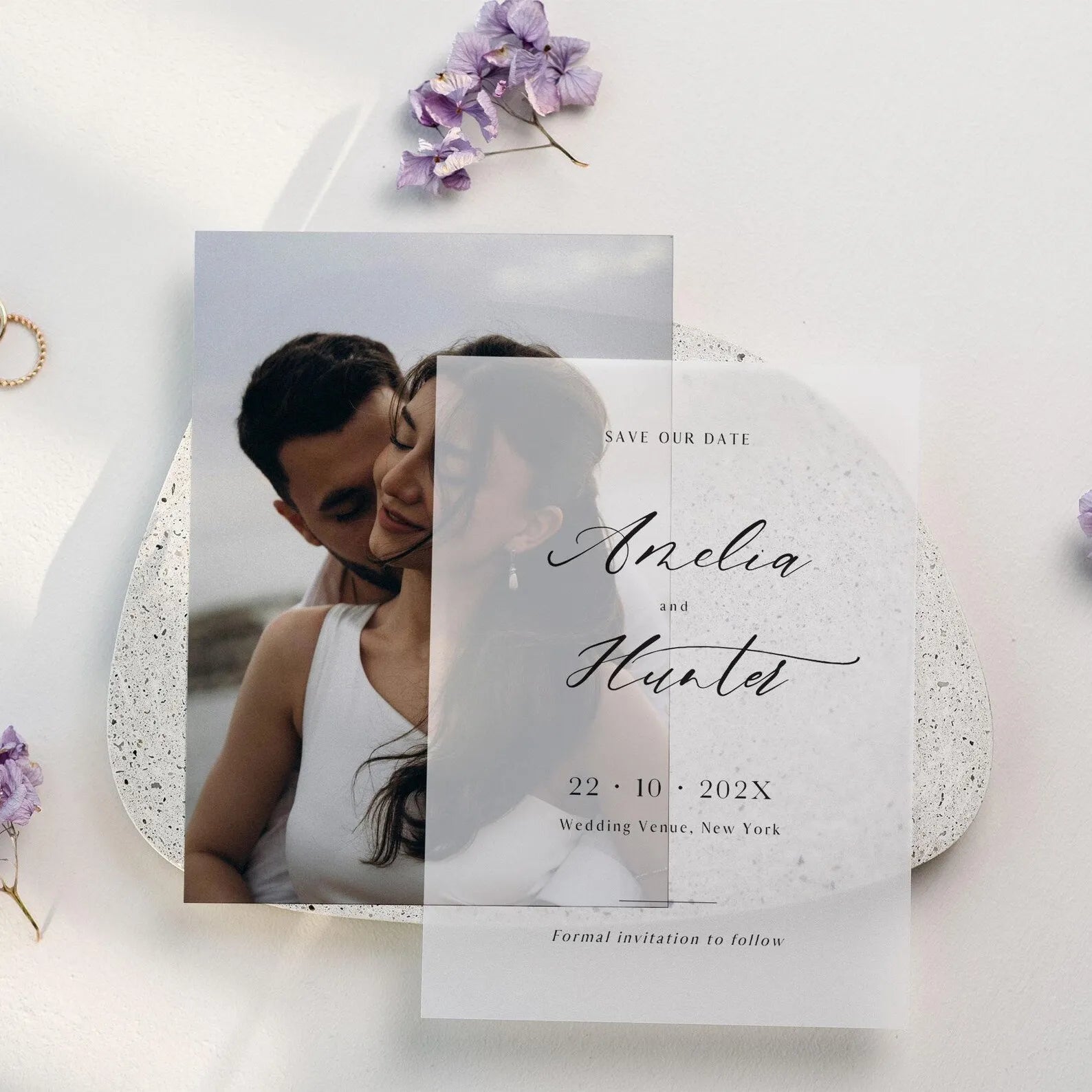 Faire-part de mariage élégant et personnalisé avec papier calque, annonce de mariage, fiançailles, nom personnalisé, fournitures de fête