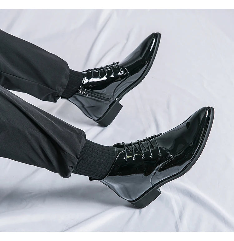 Bottes de luxe pour homme à paillettes, tendance, violettes, montantes, chaussures de mariage pour homme, bouts pointus, fermetures éclair, chaussures de ville pour homme, grande taille 47