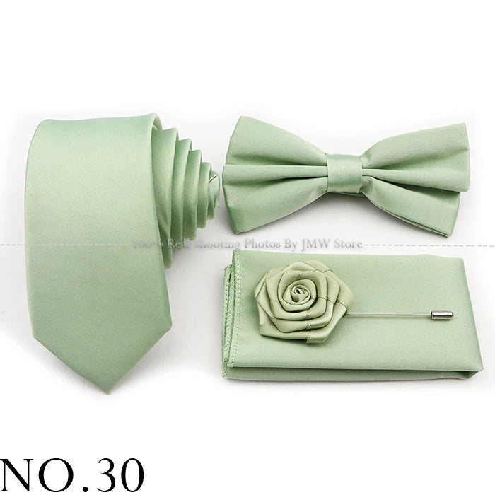 Ensemble cravate et nœud papillon violet bleu sauge vert en polyester, boutons de manchette et broche pour costume de marié, cravate de mariage, accessoire de chemise
