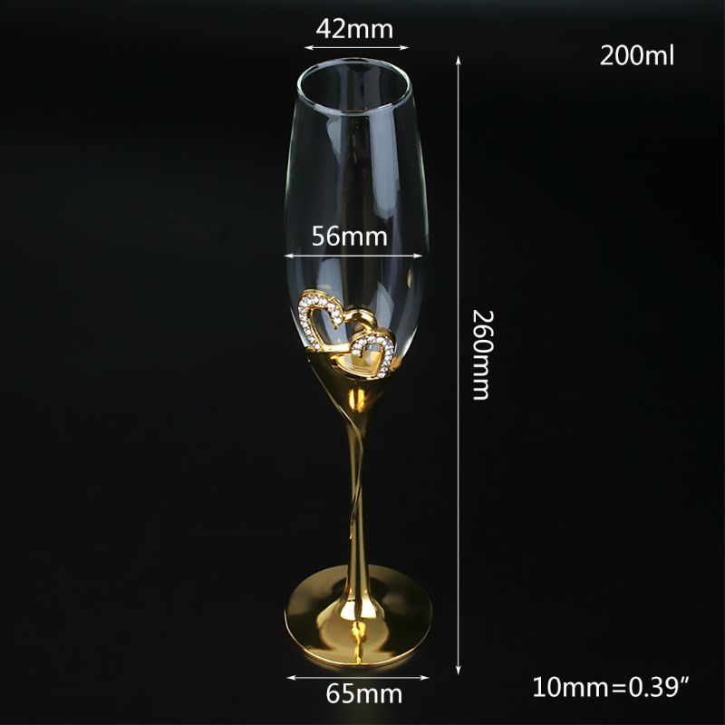 Wedding Wine Glasses Handmade Bride And Groom Toasting Flutes Wedding Accessories Valentine's Day Gift(Gold Hearts,set Of 2)