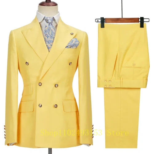 Costumes de Mariage Blancs pour Hommes 2023 2 Pièces Double Boutonnage Coupe Slim Vêtements de Marié Formels d'Affaires (Veste+Pantalon) Costume Homme