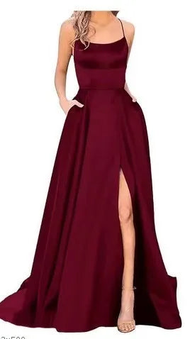 Robe de Demoiselle d'Honneur Bleu Marine pour Mariages Femme Invitée 2024 Sexy à Fines Bretelles Fendue Robes de Soirée Longues