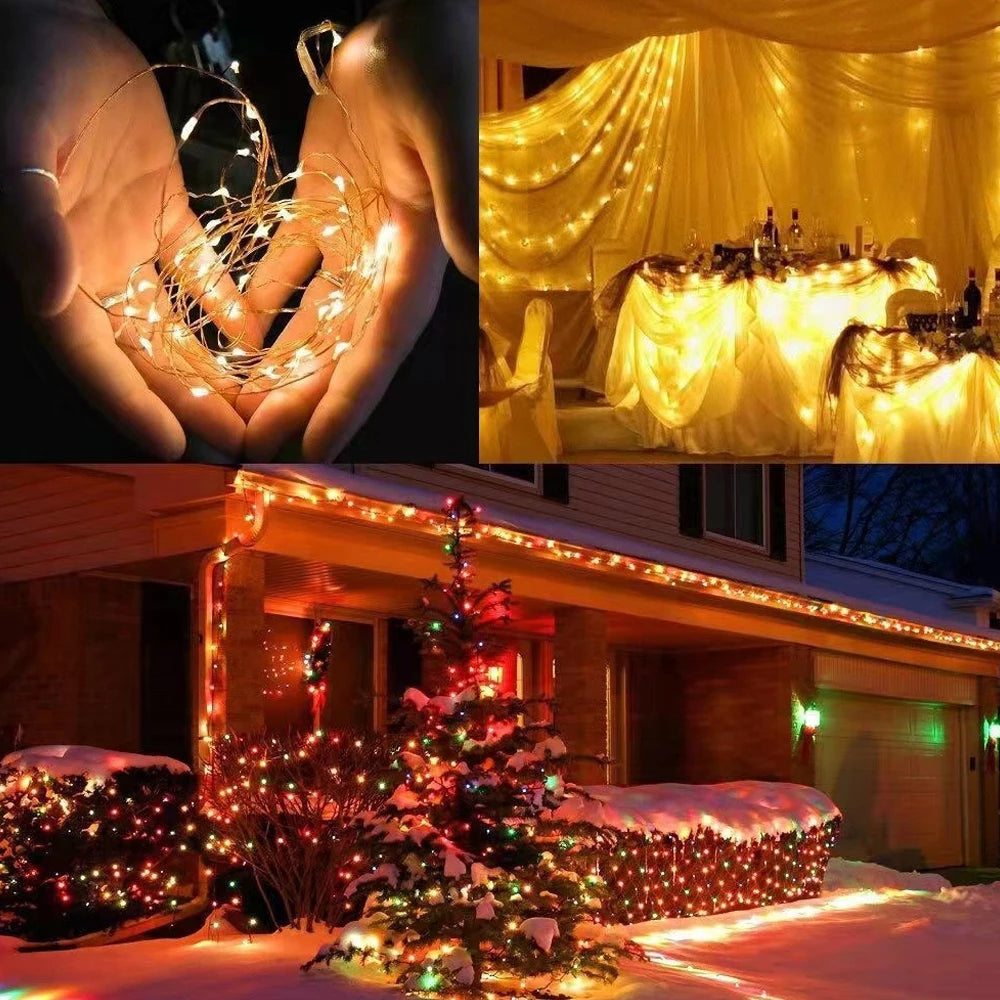 Guirlande Lumineuse LED USB, Fil de Cuivre, Éclairage Féérique, Lumières d'Ambiance pour Fêtes, Mariages, Noël, Décoration Extérieure.