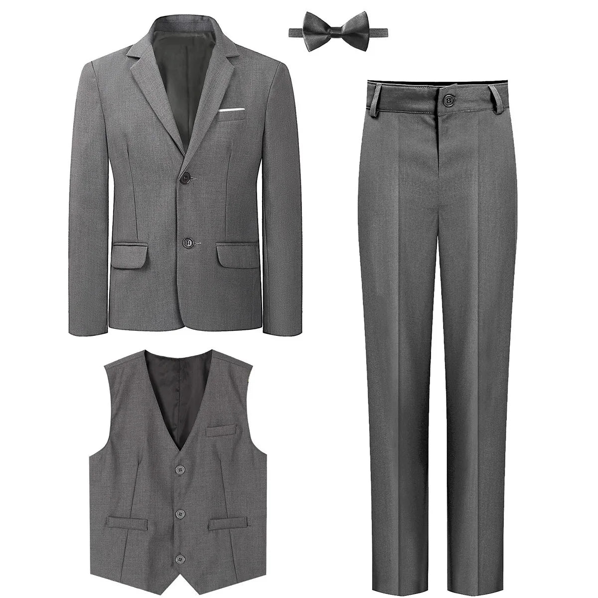 Costume Enfant Garçon Tenue de Mariage Formelle Ensemble Enfant Gentleman Porteur d'Alliances Vêtements de Performance Gilet de Smoking + Pantalon + Blazer 3 PIÈCES