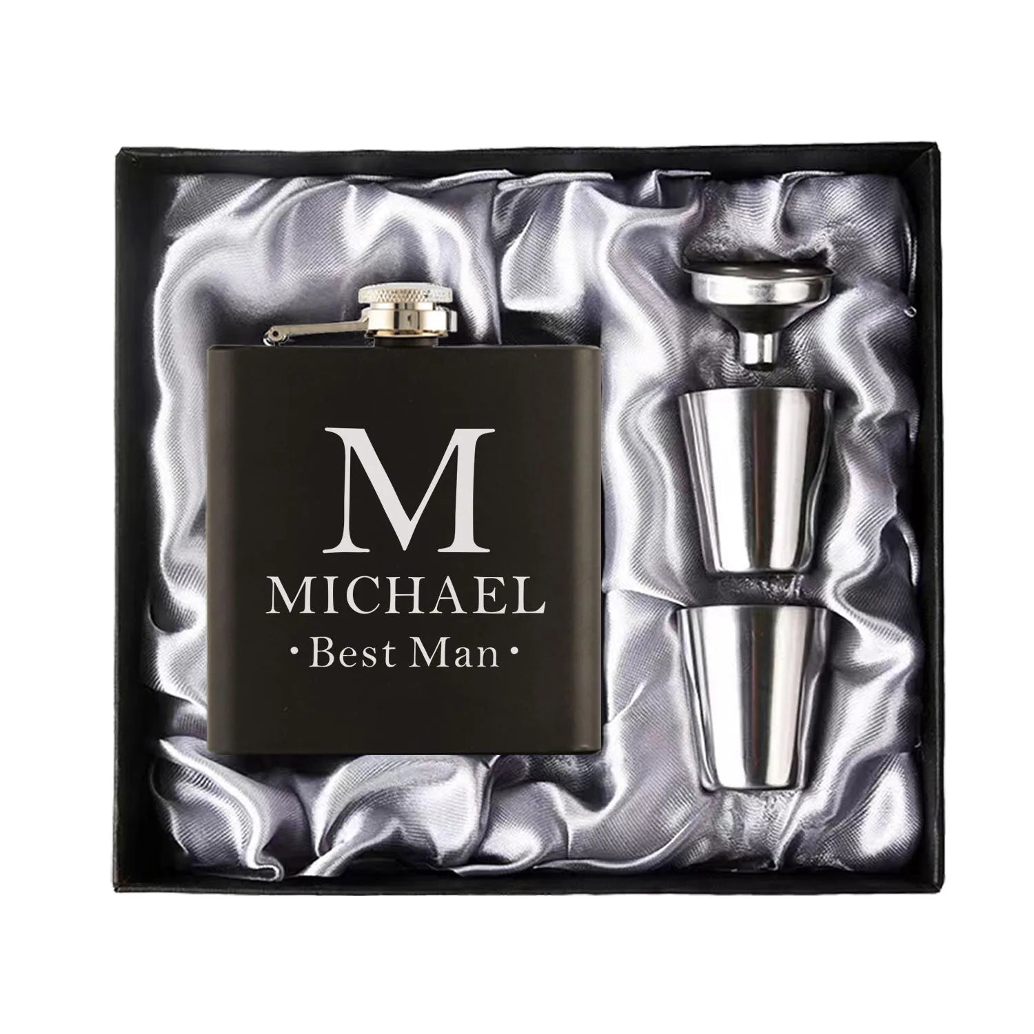 Personalized 6oz Hip Flask Set | Custom Name & Logo | Groom, Best Man & Groomsmen Gift