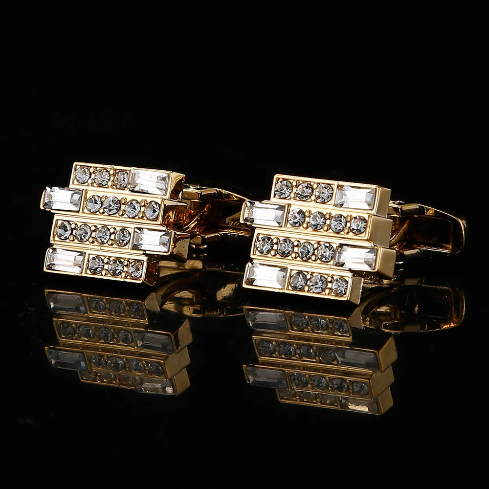 Gold Rhinestone Crystal Cufflinks for Men | Groom & Father of the Bride Gift