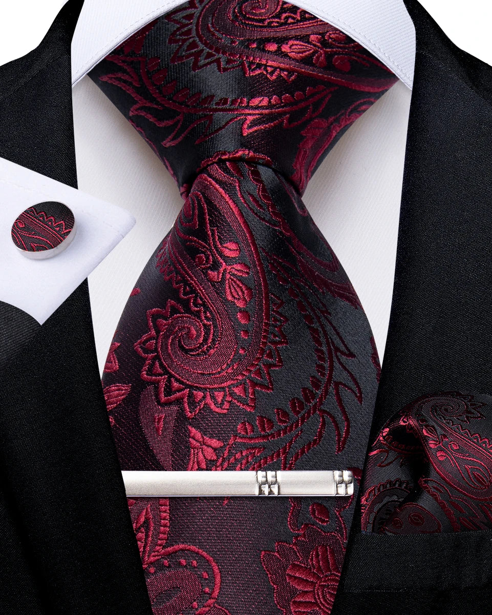 Men's Silk Paisley Tie Set – Pocket Square, Cufflinks & Tie Clip | Groom & Groomsmen