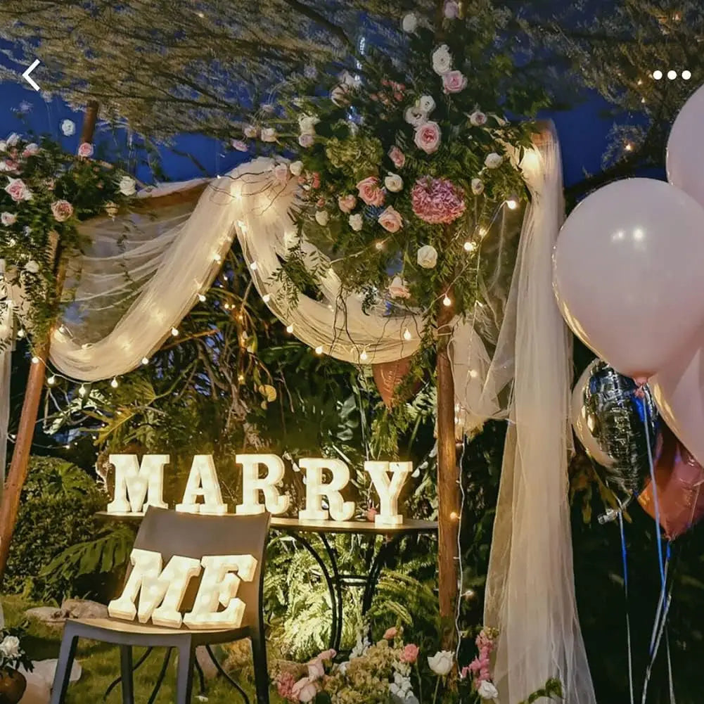 Marry Me Proposal Sign LED Letter Light, Warm White LED Decoration, Alphabet Sign Light for Proposal, Engagement, Wedding Decor
