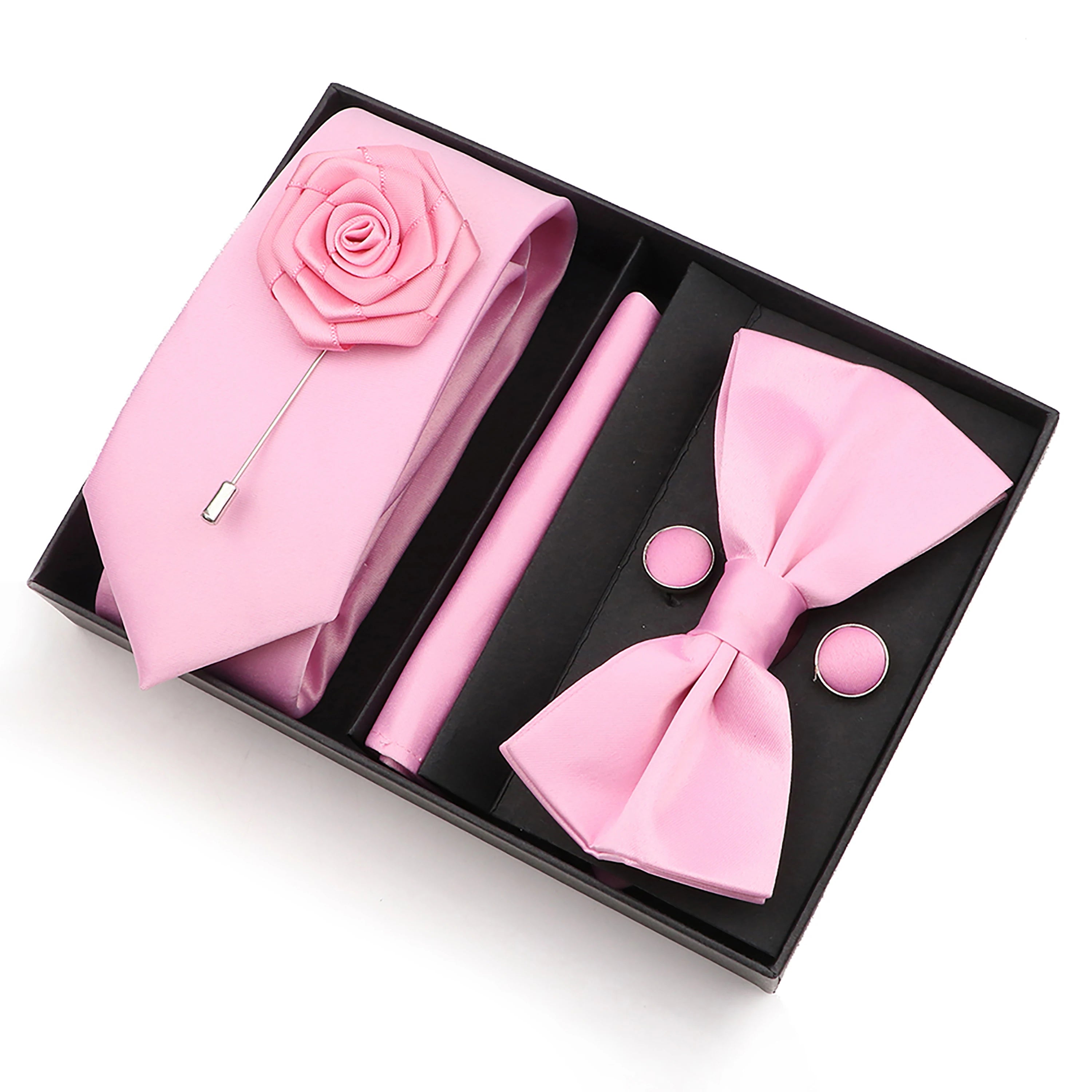 Men's Tie Box Gift Set | Necktie, Bow Tie, Pocket Square, Cufflinks & Brooch