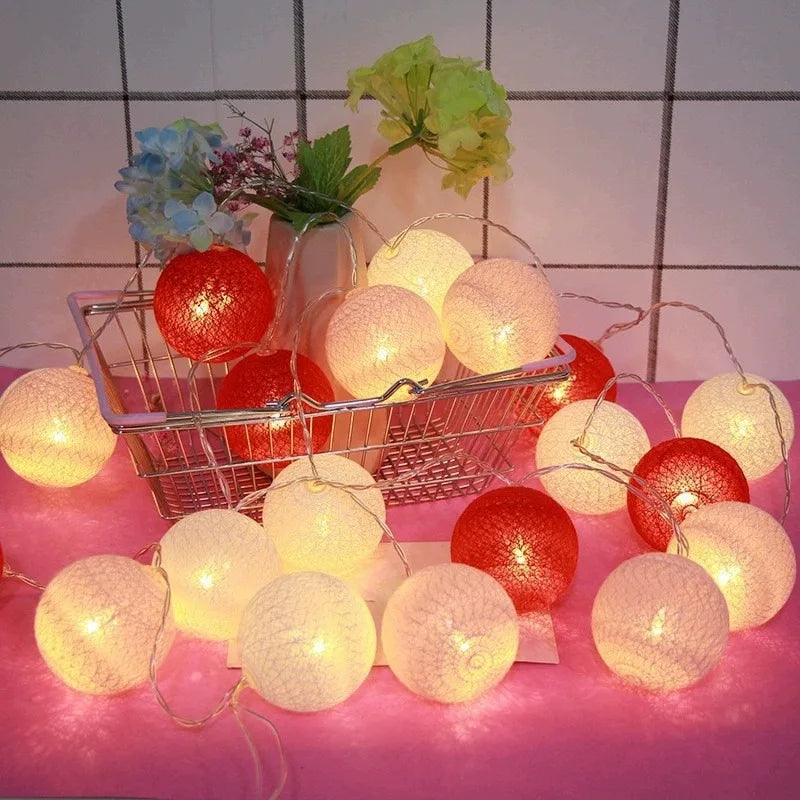 Wedding Garland 2026 Valentine's Day Room Decor Festoon Fairy LED Cotton Ball Light String Outdoor Party Ramadan Decoration
