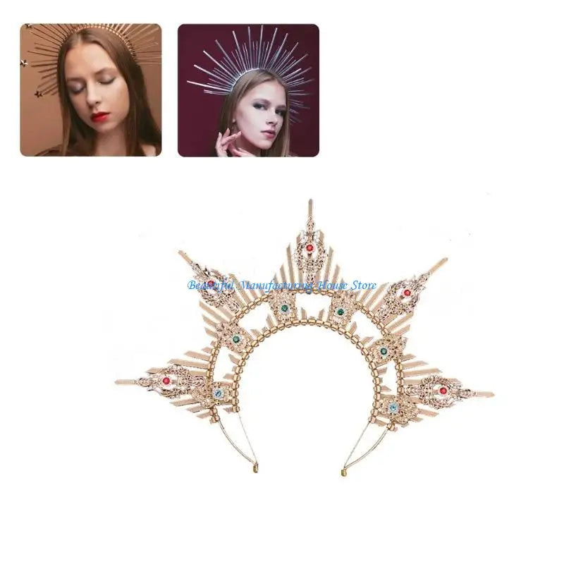 E56A Serre-tête gothique avec diadème, couronne de princesse en cristal pour fête de mariage