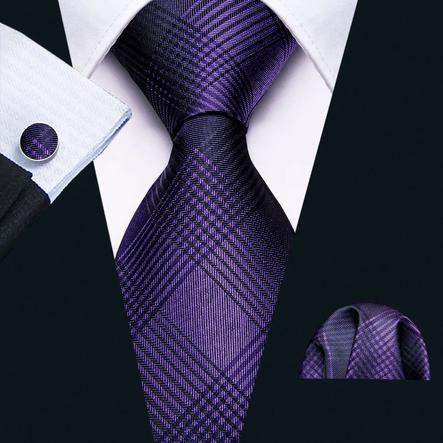 Cravate Homme en Soie Violette Unie avec Pochette Barry.Wang, Ensemble de Cravate et Mouchoir de Poche, Nœuds Papillons Floraux Paisley pour Homme, Cadeau pour Fête, Marié