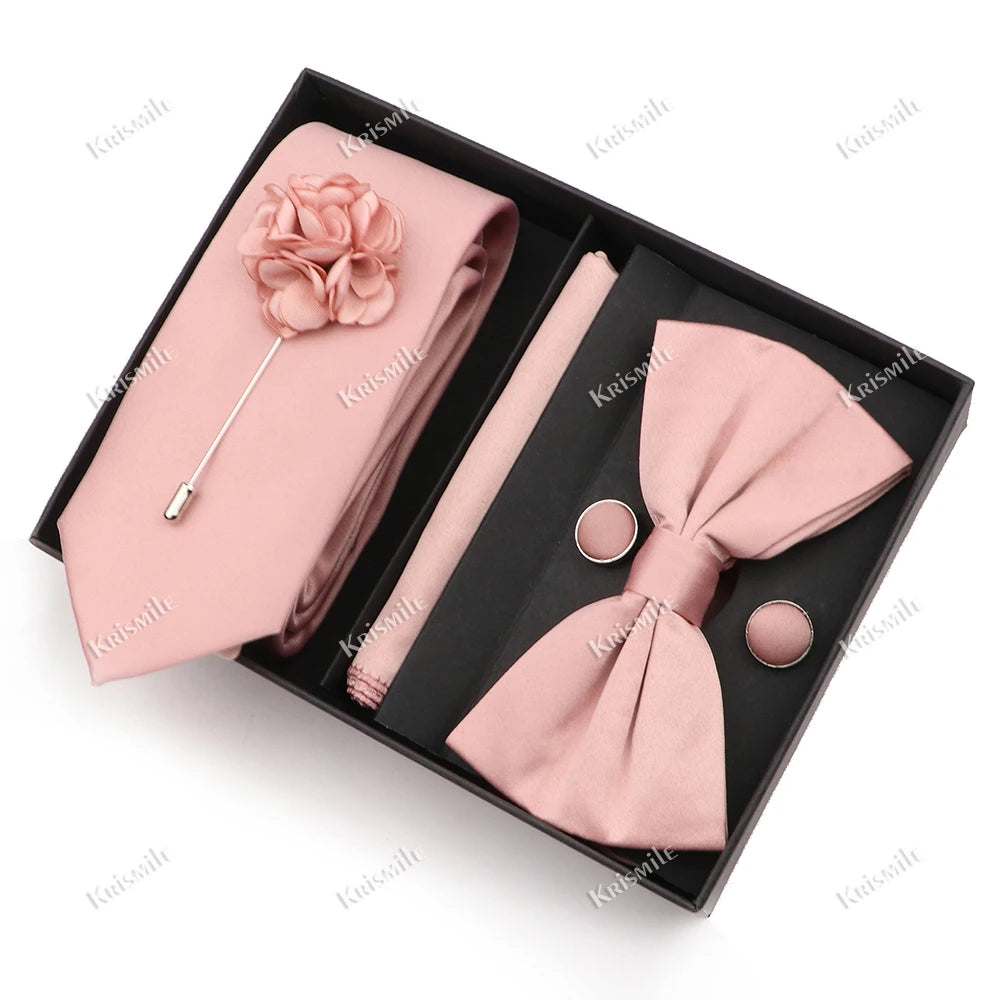 Men's Tie Box Gift Set | Necktie, Bow Tie, Pocket Square, Cufflinks & Brooch