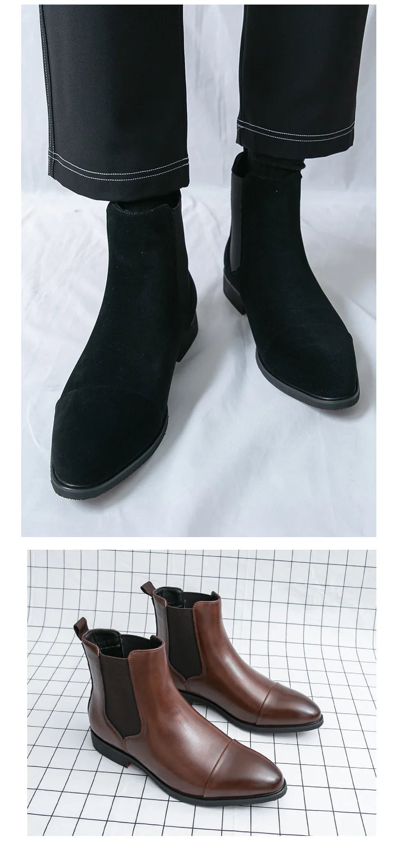 Bottes Cheville Homme Affaires Semelle Rouge Bout Pointu Bottines Habillées Britanniques Chaussures Hautes en Cuir Décontractées Chelsea Homme à Enfiler