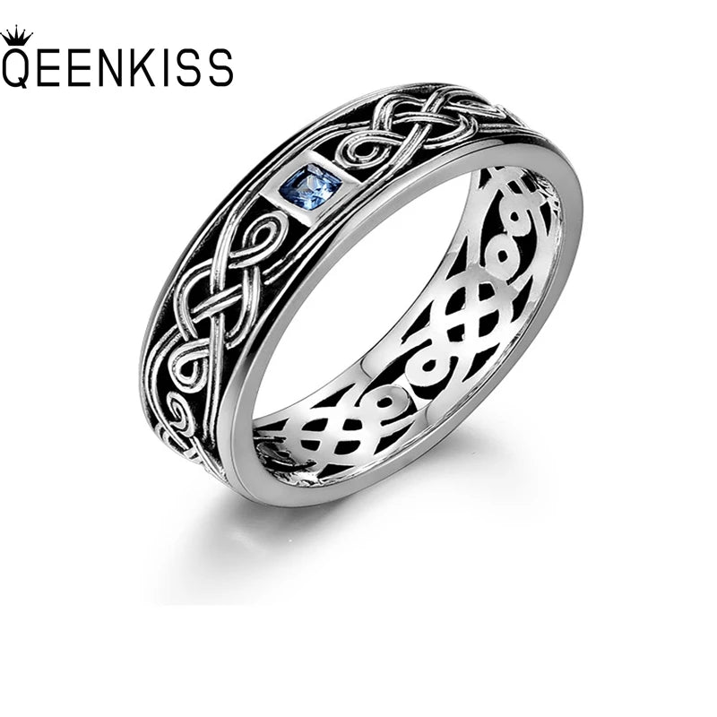 QEENKISS Bague ouverte vintage en argent sterling 925 pour homme, anniversaire, mariage, Noël, cadeau pour le marié, le père, le petit ami RG6771
