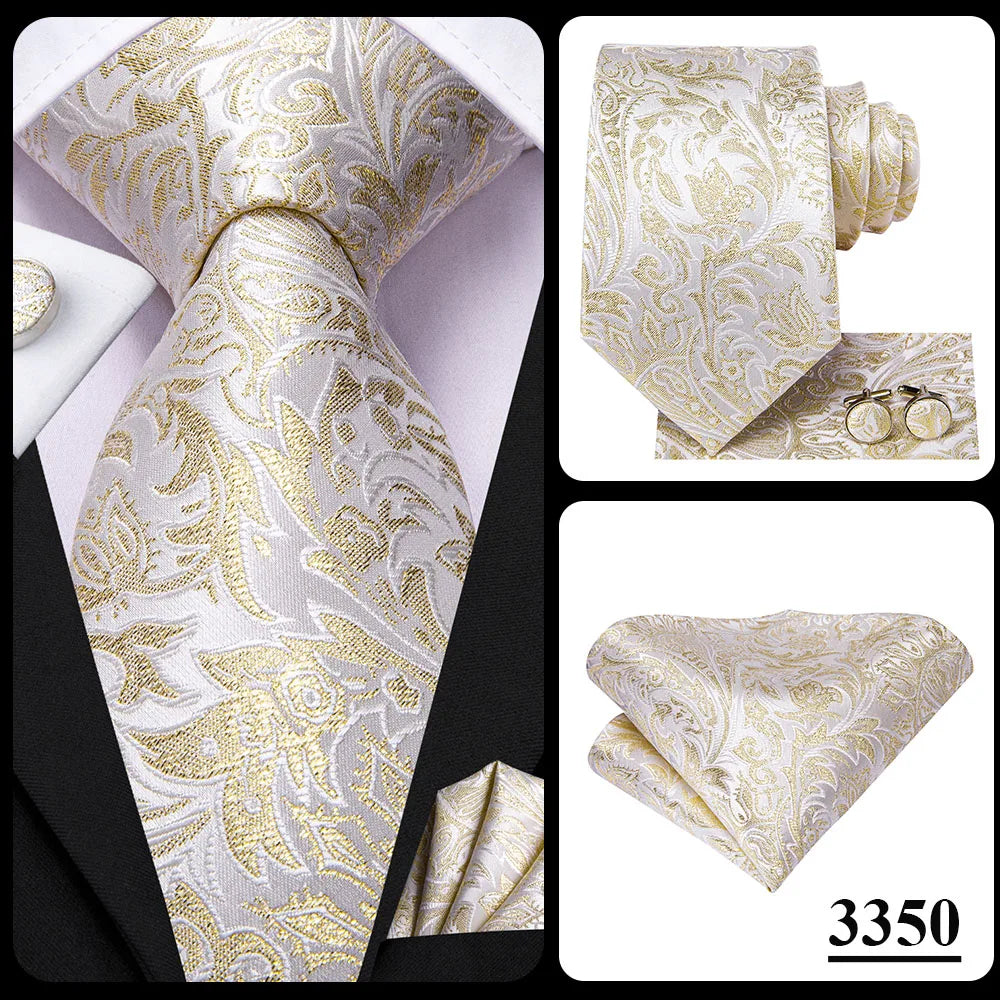 Silk Paisley & Floral Necktie Gift Set | Groom & Groomsmen Wedding Tie with Pocket Square & Cufflinks