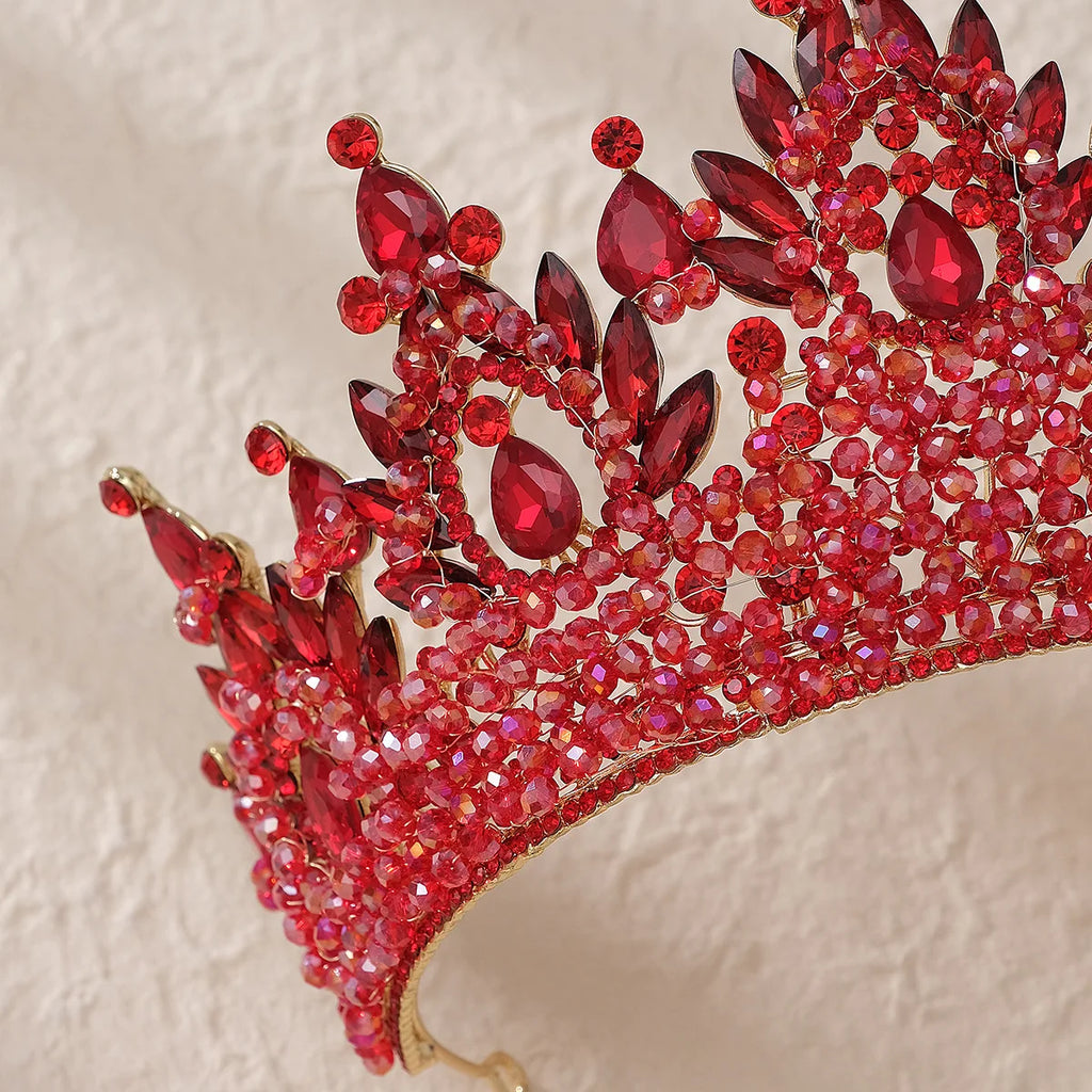 Accessoires de cheveux de mariage colorés roses, coiffe de concours de beauté, diadème de mariée Fait à la main en CRISTAL coloré avec perles