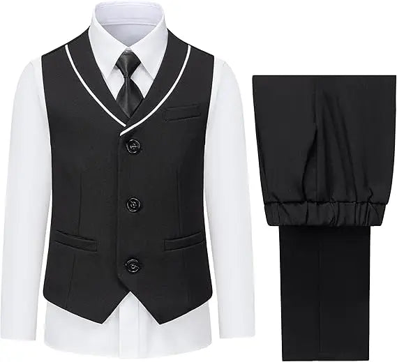 Ensemble gilet et pantalon pour garçons avec cravate, costume habillé formel, tenue de mariage ou communion pour adolescent, costume de performance de piano pour enfants