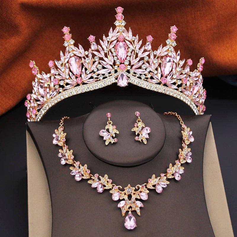 Ensembles de bijoux de mariée pour femmes, diadèmes de mariage et d'anniversaire, et collier ras-du-cou, boucles d'oreilles, accessoires de bijoux de costume de fête de mariée