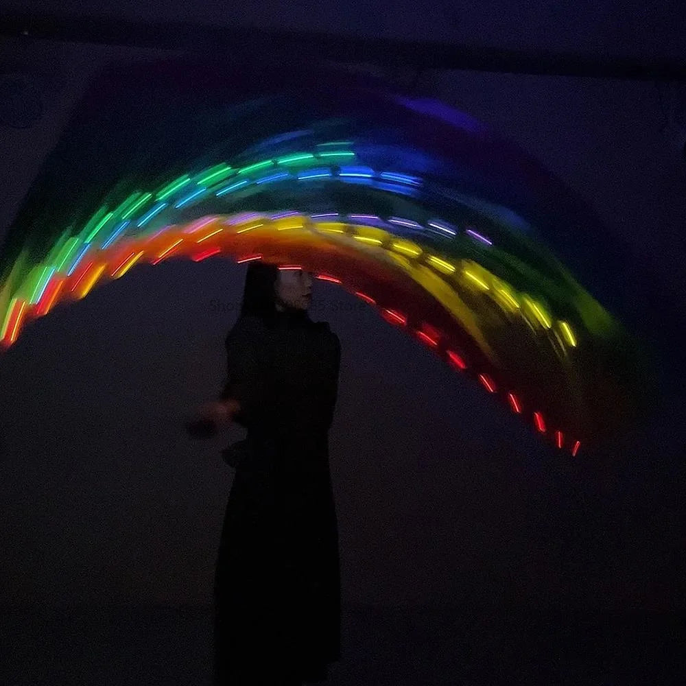 Voile Poi LED pour Femmes Voiles de Danse du Ventre Balle Poi de Danse Orientale Couleur Arc-en-Ciel avec Voile Fête Mariage Ruban LED Coloré