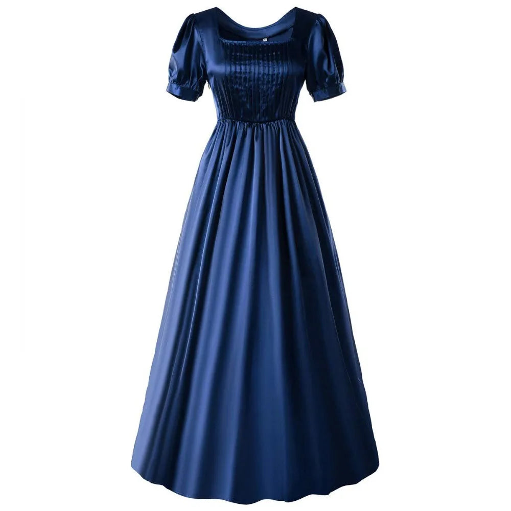 Robe médiévale en satin - Robe de thé victorienne taille haute, costume de cosplay Renaissance pour Halloween et robe de bal gothique steampunk