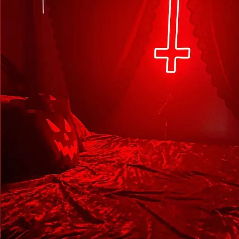 Gothic Style Dark Cross Room Wall Decorative Light Halloween Christmas LED Neon Light Bedroom Decor Religious Room Easter Decor